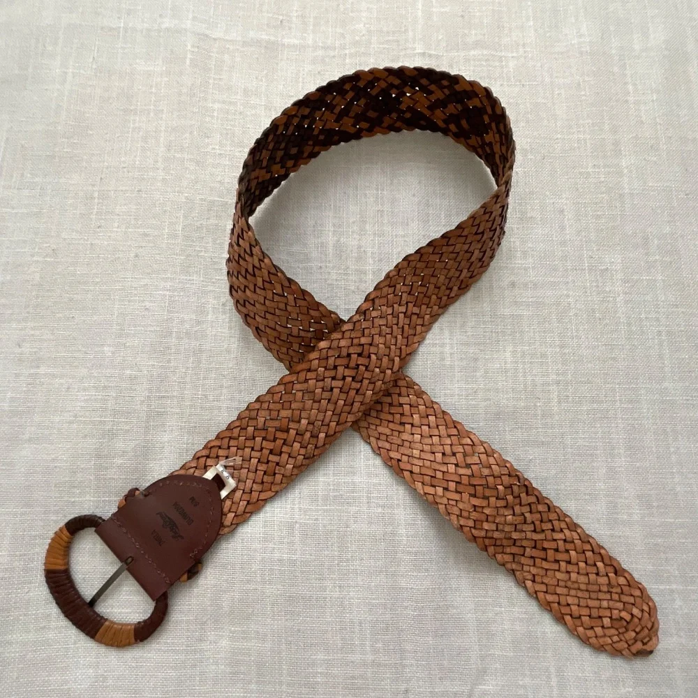 Lucky Brand Brown Tan Braided Woven Leather Boho Belt Size S/M NWOT